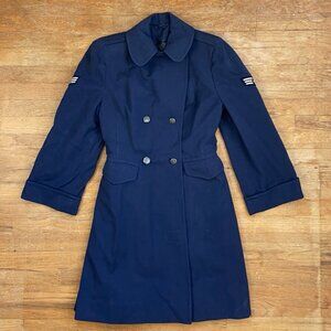 Vintage Twill Wool Military Coat Size XS 90s Blue Double Breasted Overcoat  Mili